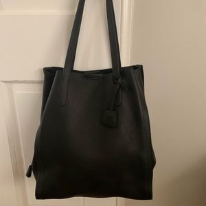 J Crew Black Pebbled Leather Signet Tote Bag